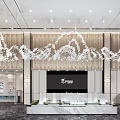Modern Sales Office Interior With Mountain Shaped Decorative Lights Marble Countertop And Sand Table Model