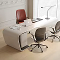 Modern White Office Desk With Leather Chair Black Office Chairs Laptop And Desk Lamp