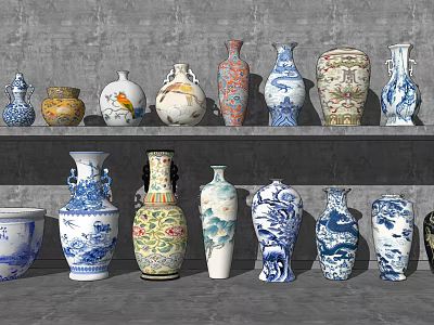 Chinese-style ceramic ware blue and white porcelain jar 3d model