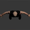Bald Man In Black Vest With Studded Pants And Boots Arms Outstretched Gray Background