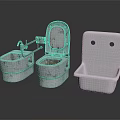 Concrete Toilet With Sink And White Tank In Modern Bathroom Setup