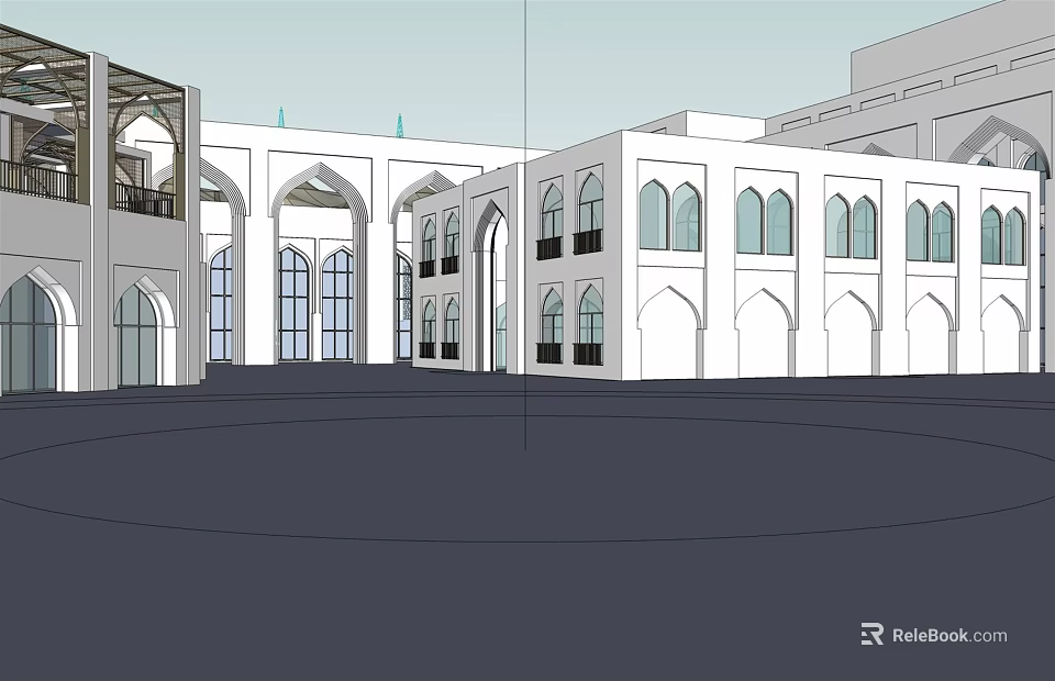 Commercial Street Featuring Traditional White Buildings Arched Windows And Open Courtyard 3d model 