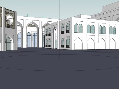 Commercial Street Featuring Traditional White Buildings Arched Windows And Open Courtyard 3d model