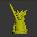 Golden Dragon Shaped Pencil Holder With Red Green Yellow Pencils And White Patterned Base