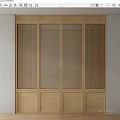 Minimalist Wooden Sliding Doors With Vertical Slats And Round Decorative Panel