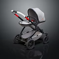 Modern Light Gray Baby Stroller With Red Accent Handle And Black Wheels