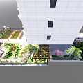 Beautiful Garden Landscape with Lawn Swing Stone Lantern Green Plants and Flower Beds