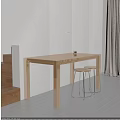 Modern Wooden Dining Table Set With Metal Stools And White Wall Interior 3d model