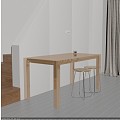 Solid Wood Table Solid Wood Dining Table and Chair Long Table Bar Stool Water Cup Single Stool Socket Switch 3d model