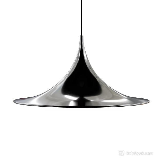 Modern Metallic Pendant Light With Sleek Conical Chrome Smooth Surface Design 3d model 