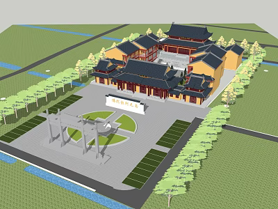 Traditional Chinese Ancient Architecture Complex With Courtyard Gardens And Water Features 3d model