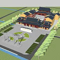 Traditional Chinese Ancient Architecture Complex With Courtyard Gardens And Water Features