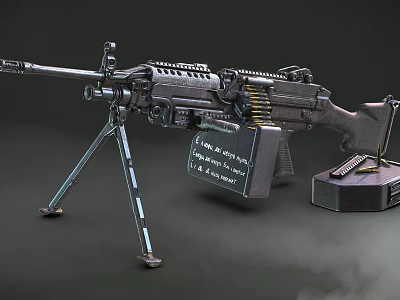 Modern Machine Gun With Tripod Magazine And Ammunition Box Smoke Effect 3d model