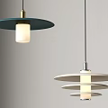 Modern Pendant Lights with Green Disc Base and Multi Layer White Discs Design 3d model