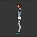 3D Male Character Model In Light Blue Shirt White Pants Green Shoes And Arms Outstretched