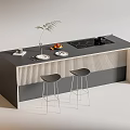 Modern Bar Counter With Two Bar Stools Plant Decoration Fruit Plate And Striped Side Panel