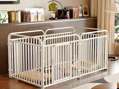 White Modular Metal Pet Cage with Secure Bars for Indoor Home Use 3d model