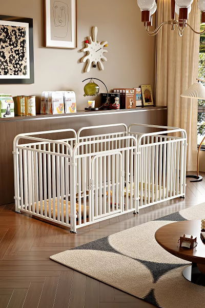 White Modular Metal Pet Cage with Secure Bars for Indoor Home Use 3d model
