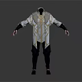 Fantasy Character Costume In White Gold With Geometric Patterns Black Pants And Shoes