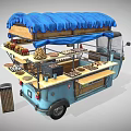 Blue Mobile Food Cart With Blue Canopy And Food Display Shelves For Hungry Customers
