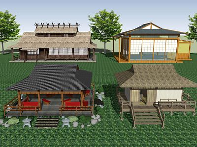 Japanese-style wooden house courtyard garden antiseptic wooden pavilion porch pavilion building model