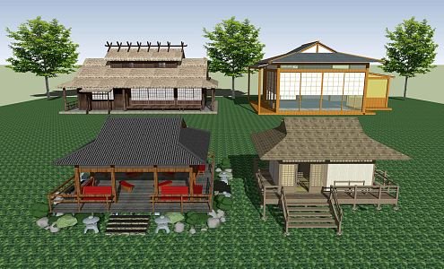 Japanese-style wooden house courtyard garden antiseptic wooden pavilion porch pavilion building 3d model