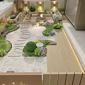 Feature Wall Design For Roof Terrace Outdoor Space With Fire Pit Sofas Umbrella And Greenery