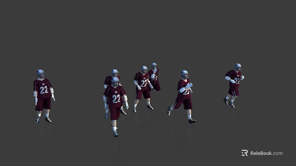 Game and Movie Character as Football Players in Crimson Uniforms with Helmets Various Running Poses 3d model 