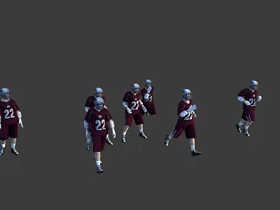 Game and Movie Character as Football Players in Crimson Uniforms with Helmets Various Running Poses 3d model
