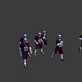 Game and Movie Character as Football Players in Crimson Uniforms with Helmets Various Running Poses