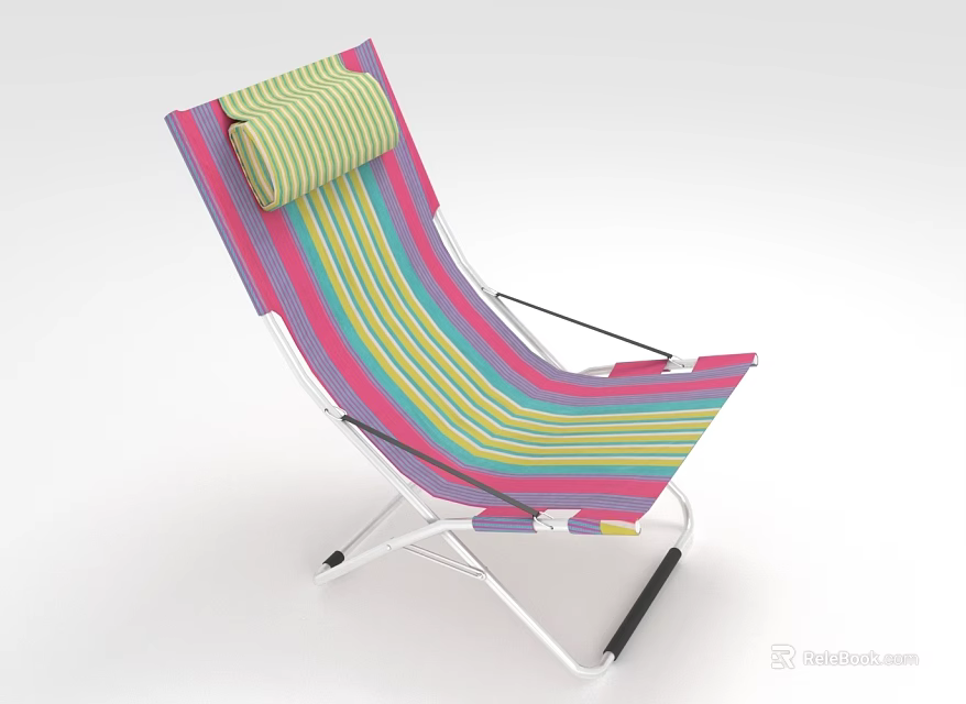 Vibrant Multicolored Striped Lounge Chair Featuring Folding Metal Frame And Soft Cushion 3d model 