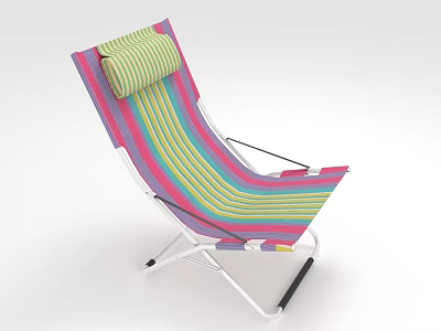Vibrant Multicolored Striped Lounge Chair Featuring Folding Metal Frame And Soft Cushion 3d model
