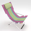 Vibrant Multicolored Striped Lounge Chair Featuring Folding Metal Frame And Soft Cushion