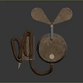 Vintage Decorative Ornament Set With Wooden Barrel Leather Straps Metal Accents And Coiled Rope