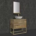 Different Design Bathroom Vanities With Hexagonal Round Oval Mirrors And Colored Cabinets 3d model