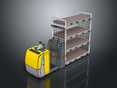 Yellow Forklift With Multi Layer Storage Rack For Warehouse Logistics 3d model