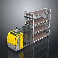 Yellow Forklift With Multi Layer Storage Rack For Warehouse Logistics 3d model