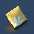 Yellow Decorative Throw Pillow with White Leaf Pattern on Dark Blue Background 3d model