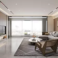 Modern Living Dining Room Interior With Wooden Wall TV Backdrop Armchair Coffee Table And Rug