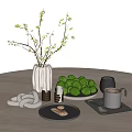 Modern Decorative Ornament Combination With Vase White Flower Branches Limes And Metal Coffee Cup