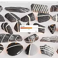 Natural Stone And Wood Decorative Elements With Striped Textures And Various Shapes For Design
