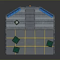 Cartoon Scene Interior With Blue Seats Green Boxes And Yellow Lined Floor