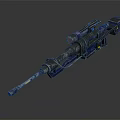 Detailed Blue Black Weapon Featuring Long Barrel Scope And Mechanical Parts