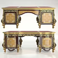 Ornate Classic Desk With Gold Carvings Dark Wood Drawers Cabinets And Intricate Details