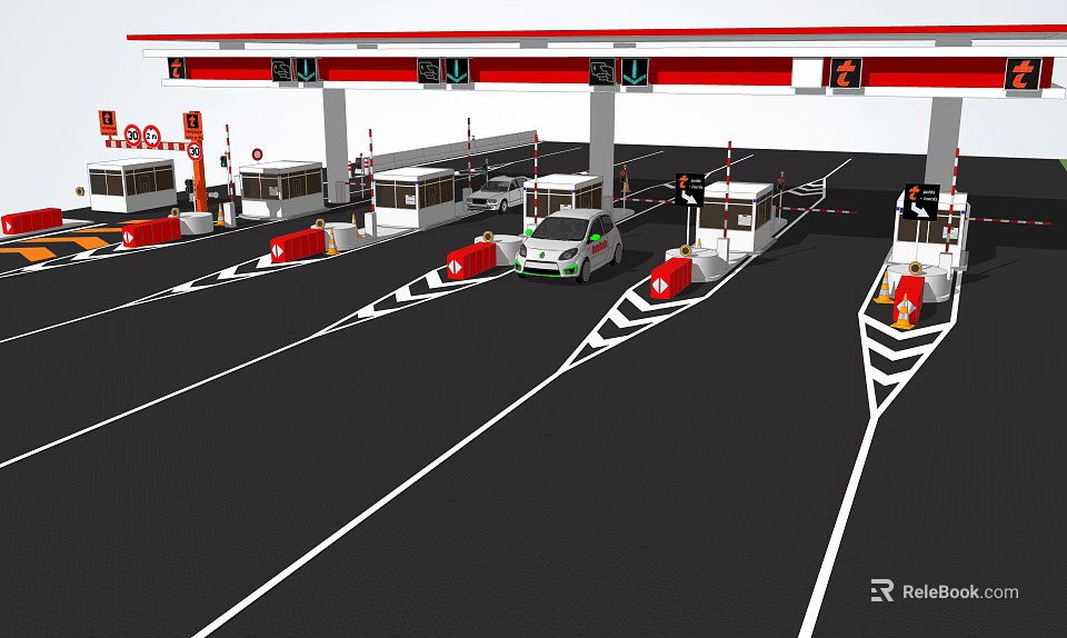 Modern Toll Station Design With Canopy Multiple Booths And Vehicles In Lanes 3d model 