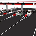 Modern Toll Station Design With Canopy Multiple Booths And Vehicles In Lanes