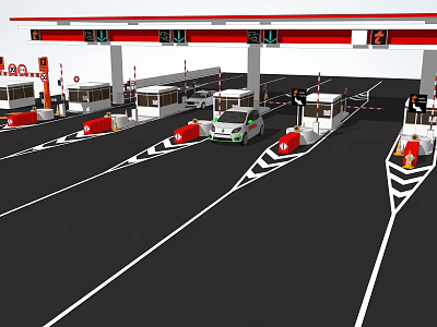 Modern Toll Station Design With Canopy Multiple Booths And Vehicles In Lanes 3d model