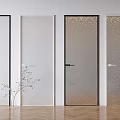 Modern Interior Hinged Doors Featuring Frosted And Textured Glass With Black Frames 3d model