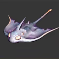 Colorful Aquatic Ray With Purple Blue Body Yellow Eyes Spikes And Orange Tip Tail