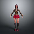 Woman in School Uniform with Plaid Skirt Blazer Knee High Socks and Red Shoes